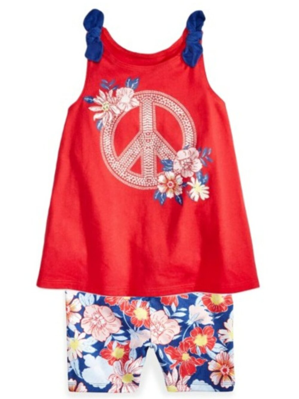 NWT. FIRST IMPRESSIONS Girls 2-Pc Red/Blue Floral Sleeveless Top & Shorts Set